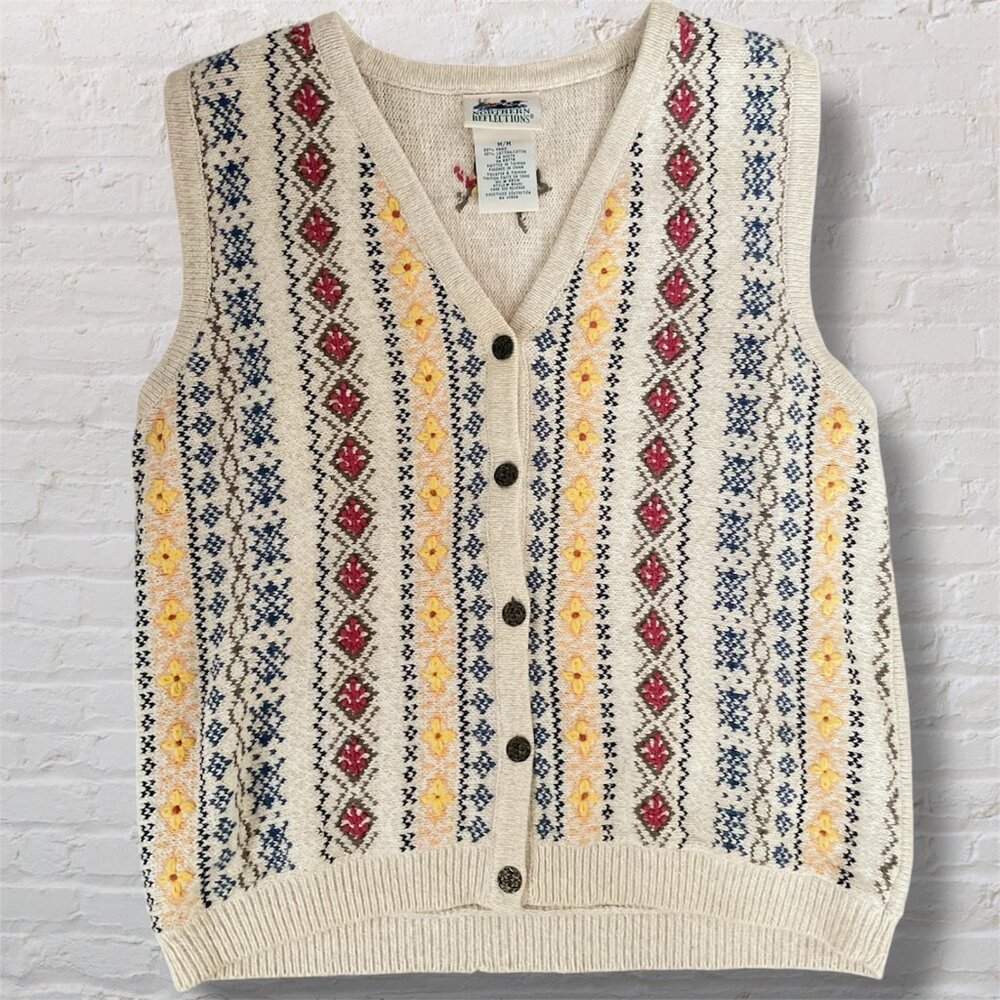 Vintage Northern Reflections Boho Cottagecore Embroidered Knit Vest - Women's M